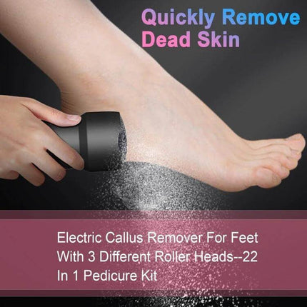 Electric Foot File Pedicure Kit White For Home Foot Care – handheld USB rechargeable callus remover with 3 grinding heads and LED speed display