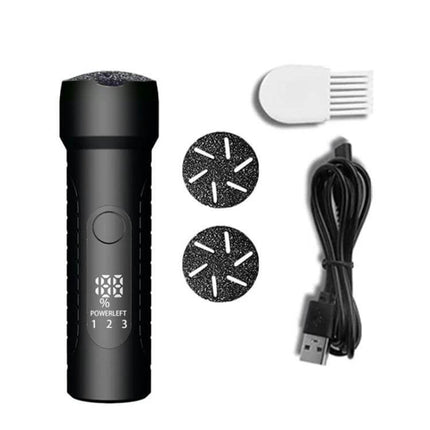 Electric Foot File Pedicure Kit White For Home Foot Care - white USB rechargeable electric foot file with LED display, three grinding heads and brush