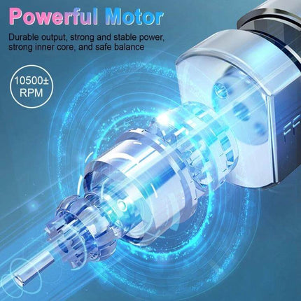 Electric Foot File Pedicure Kit White For Home Foot Care showing powerful motor internals and 10500± RPM display