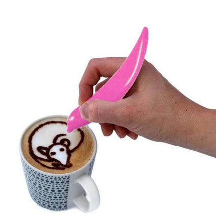 Electric Latte Art Pen for Coffee and Cake Decorating - pink electric pen drawing bear latte art on cappuccino cup
