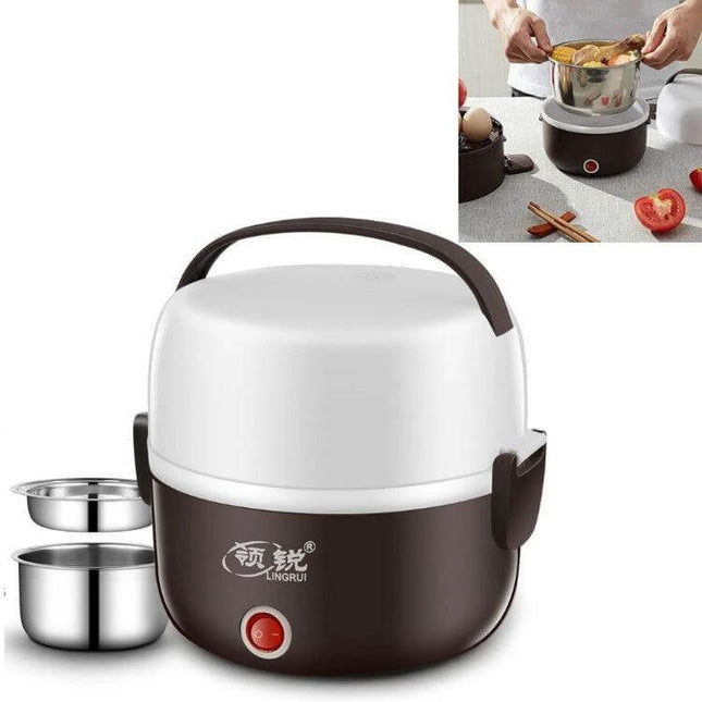 Electric Lunch Box Double Layer For Daily Meals At Work - compact 2-layer 1.3L electric food warmer with handle, steam circulation and 220V heating