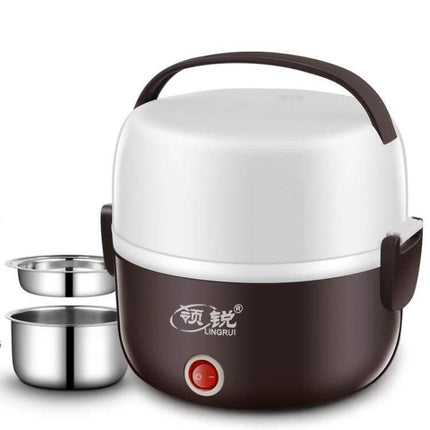 Electric Lunch Box Double Layer For Daily Meals At Work - compact 2-tier 1.3L electric food warmer with handle and stainless steel trays