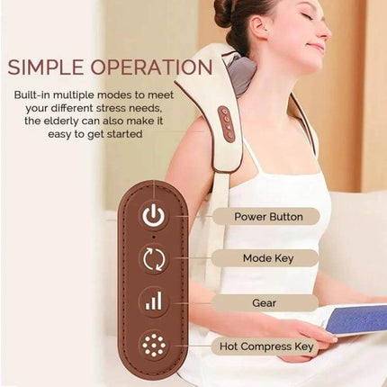 Electric Neck And Shoulder Shiatsu Massager For Home Use with simple operation controls, hot compress key, mode and intensity gears for desk workers