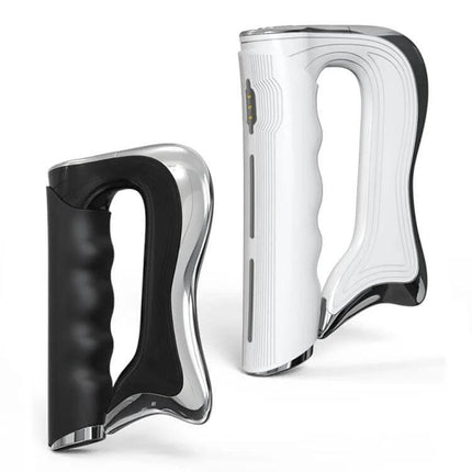 Electric Neck Massager With Vibration For Neck Muscles shown in black and white ergonomic handheld models for daily neck muscle relief, micro-current and vibration