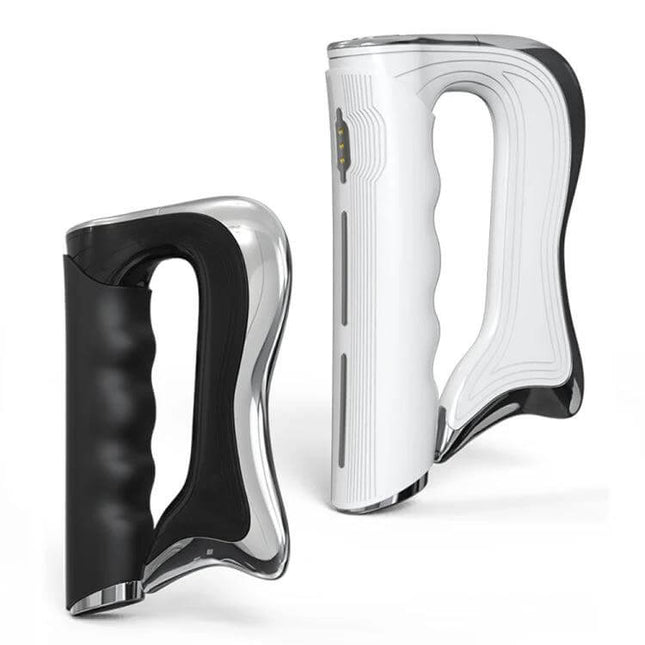Electric Neck Massager With Vibration For Neck Muscles shown in black and white ergonomic handheld models for daily neck muscle relief, micro-current and vibration