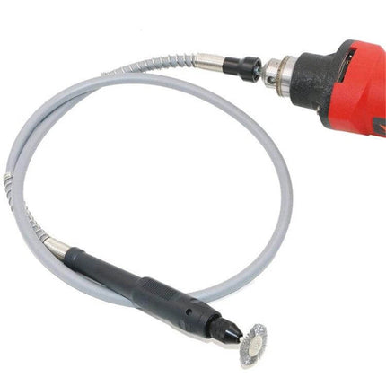 Electric Screwdriver With Flexible Shaft And Chuck attached to drill, flexible shaft reaching tight spots with spare chuck hidden inside