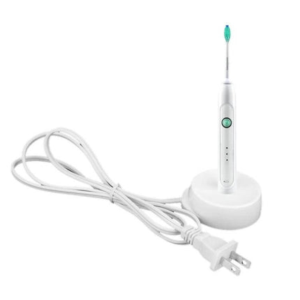 Electric Toothbrush Charging Cradle Replacement For Oral-B white replacement charger with cord and toothbrush on cradle