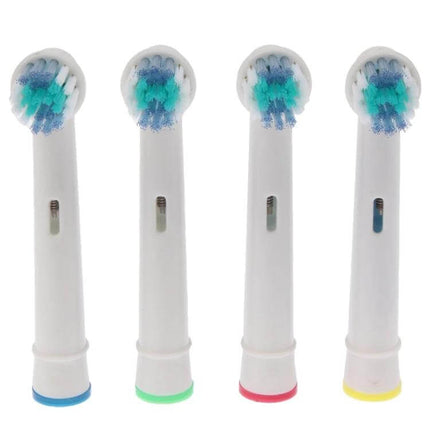 Electric Toothbrush Heads 4 Pack With Soft Nylon Bristles showing four replacement heads with soft multicolor bristles and colored base rings