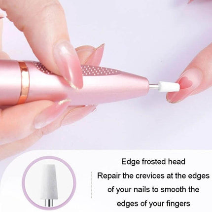 Electrical Nail Polisher and Remover Pen, Red for At-Home Nail Care shown polishing natural nails with edge frosted head
