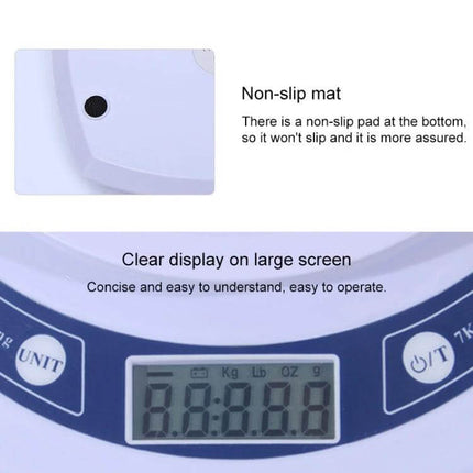 Electronic Kitchen Scale 7kg x 1g For Small Batches And Recipes - close-up of non-slip mat and clear large LCD display with unit and power buttons