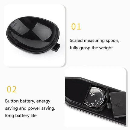 Electronic Measuring Spoon 500g 0.1g All Purpose Kitchen - compact black digital measuring spoon with 30ml bowl and CR2032 battery compartment