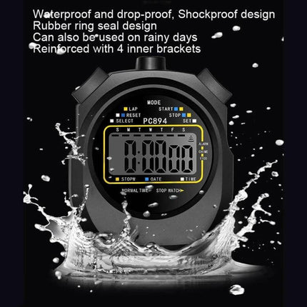 Electronic Stopwatch for Sports Training Waterproof, compact black ABS stopwatch with splashproof design and 3-key controls for track and gym timing