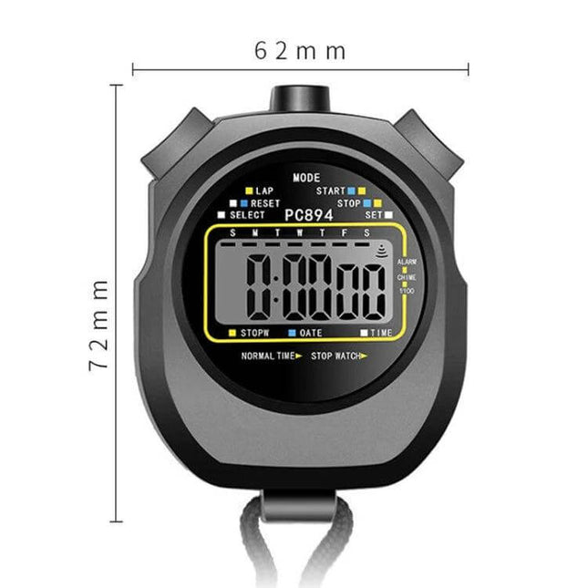 Electronic Stopwatch for Sports Training Waterproof black compact 7.2x6.2cm ABS stopwatch with 3-key operation, waterproof design for track, gym, outdoor runs