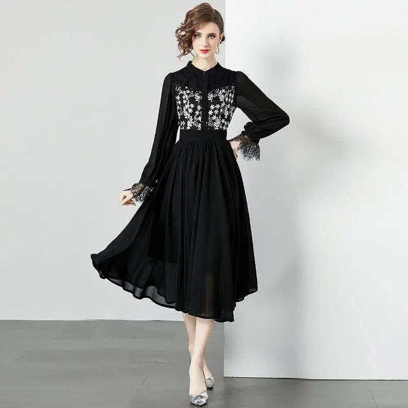 Elegant Black Lace Dress for Fall and Winter Seasons Style