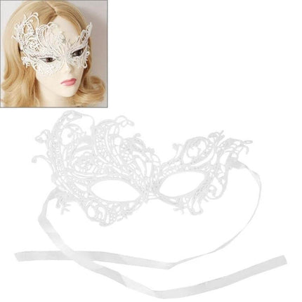 Elegant Eye Mask Lace Venetian Masquerade Ball Party Accessory - white lace Venetian masquerade eye mask with ribbon ties