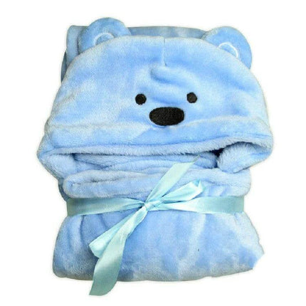 Elephant Hooded Cape Bath Towel For Babies 100x75cm - blue coral velvet hooded baby towel with elephant face, 100×75 cm, soft quick-dry cape