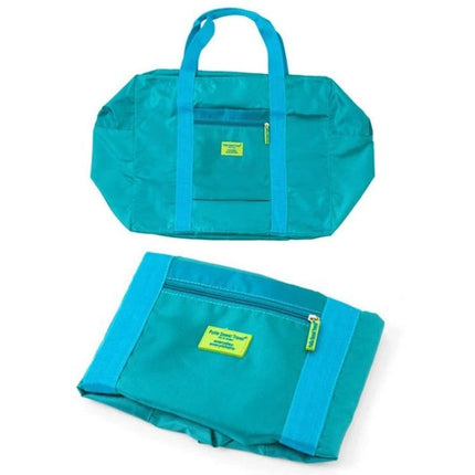 Embellish Foldable Travel Pouch Waterproof Nylon 44x35x19cm teal travel bag folded and open, lightweight waterproof organizer for clothes and shoes