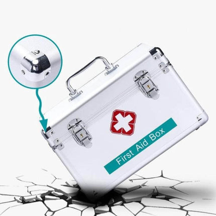 Emergency Aluminum Medicine Cabinet Small, Medium, Large, Extra Large - compact white first aid box with three-layer trays, aluminum frame and secure latches
