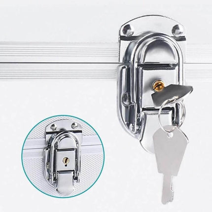 Emergency Aluminum Medicine Cabinet Small, Medium, Large, Extra Large secure lock and key close-up on aluminum cabinet for medicine storage