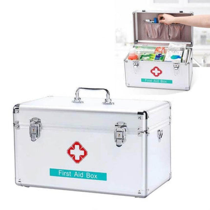 Emergency Aluminum Medicine Cabinet Small, Medium, Large, Extra Large - compact aluminum first aid box with three-layer trays for home, clinic, caravan storage