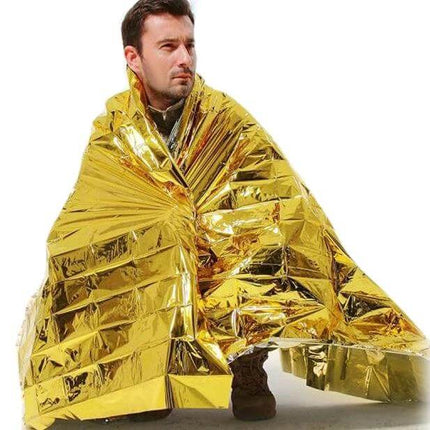 Emergency Blanket Aluminized 140x210 cm For Outdoor Use - reflective emergency survival blanket wrapped around person