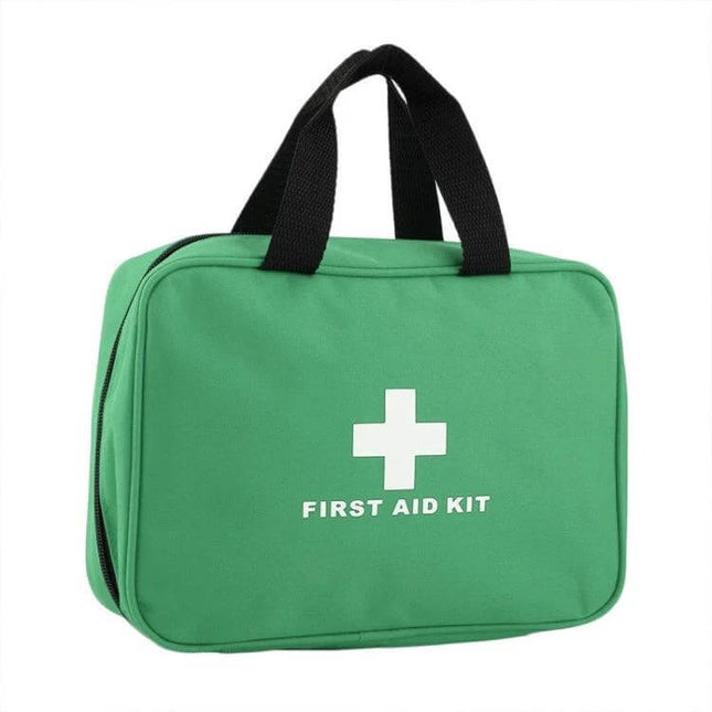 Emergency Supplies Kit for Home and Outdoors - Red compact red canvas first aid bag with white cross and handles, portable 26x18x8 cm