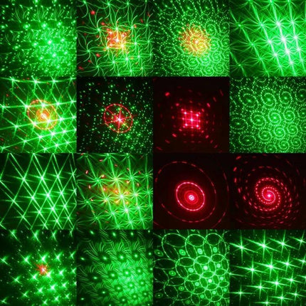 EMS-08 5V LED Laser Stage Light Ideal For Parties Everywhere projecting red and green star, spiral and floral laser patterns for small party lighting