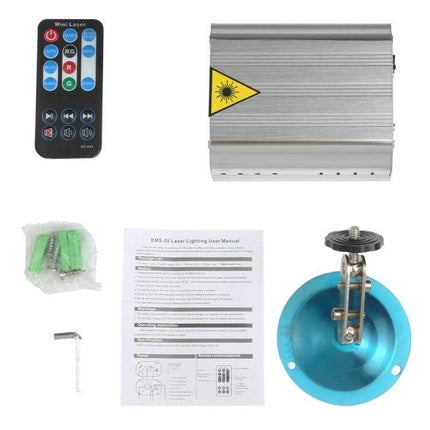 EMS-08 5V LED Laser Stage Light Ideal For Parties Everywhere compact kit with remote, mounting bracket, manual and screws
