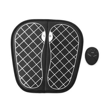 EMS Intelligent Leather Foot Massager For Daily Foot Massage - black EMS foot pad with silver meridian conduction and wireless remote