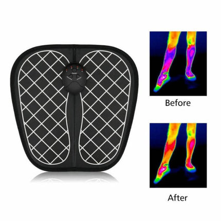 EMS Intelligent Leather Foot Massager For Daily Foot Massage - black leather EMS foot massager pad with meridian conduction and before-after circulation heat map