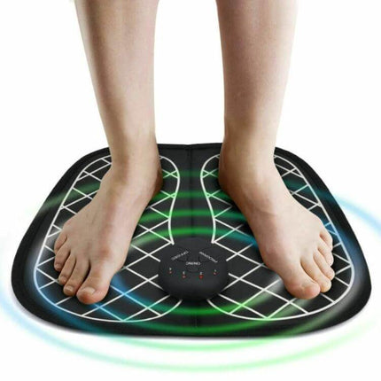 EMS Intelligent Leather Foot Massager For Daily Foot Massage on yoga-mat pad with built-in meridian conduction for circulation and fatigue relief