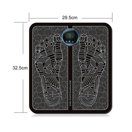 EMS Micro-Current Smart Foot Pad for Daily Foot Massage - compact black foot pad with digital display, six massage modes, 29.5x32.5cm for standing workers and athletes