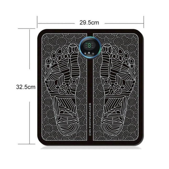 EMS Micro-Current Smart Foot Pad for Daily Foot Massage - compact black foot pad with digital display, six massage modes, 29.5x32.5cm for standing workers and athletes