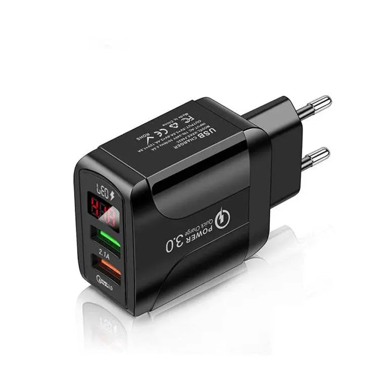 F002C QC3.0 USB Fast Charger with LED Display EU Plug