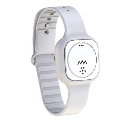 F8 Outdoor Silica Gel Mosquito Repellent Wristband Black shown in white band close-up, wearable outdoor mosquito protection