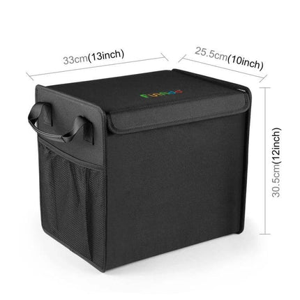 Foldable Car Trunk Organizer With Leakproof Cooler Bag black collapsible trunk organizer with mesh pocket and lid, 13x10x12 inch dimensions