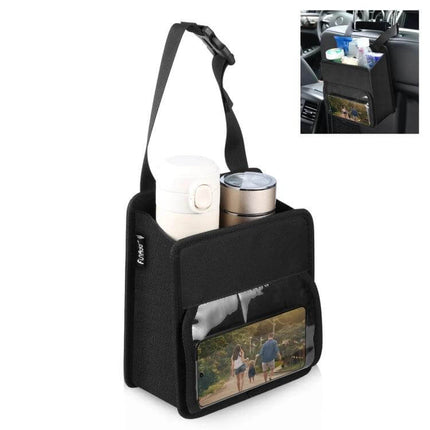 Funadd Portable Folding Back Seat Hook Storage Box hanging car trash bin and storage pouch with transparent phone pocket