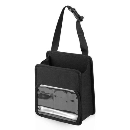 Funadd Portable Folding Back Seat Hook Storage Box - black foldable car trash bin and storage pouch with transparent PVC phone pocket
