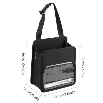 Funadd Portable Folding Back Seat Hook Storage Box – compact foldable car trash bin and storage pouch with transparent phone pocket, durable 2-in-1 organizer