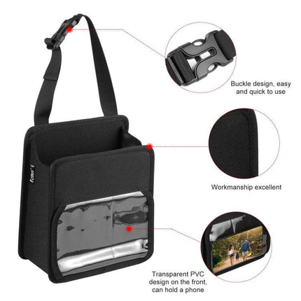 Funadd Portable Folding Back Seat Hook Storage Box black foldable car trash bin with transparent PVC phone pocket and buckle strap