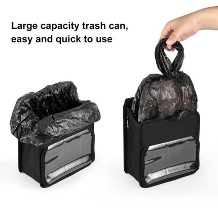 Funadd Portable Folding Back Seat Hook Storage Box — compact car trash bin and storage pouch with transparent phone pocket
