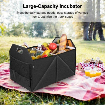 FunAdd Foldable Trunk Organizer Bag For Everyday Use - black 600D nylon large-capacity organizer filled with picnic groceries and bread