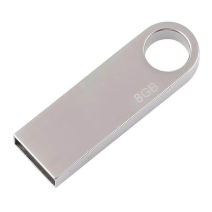 8GB Metal USB Flash Drive for Easy Data Storage and Transfer - slim silver metal USB stick, 8GB capacity, keyring hole, plug-and-play