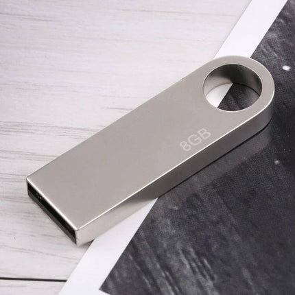 8GB Metal USB Flash Drive for Easy Data Storage and Transfer - silver metal USB stick with keyring hole, 8GB capacity, durable plug-and-play design