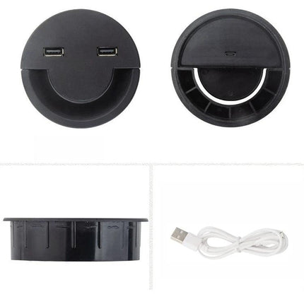 Cable Organizer for Tidy Desktops in Home Workspaces – black plastic desk grommet with USB ports and cable routing for neat home office