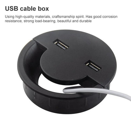 Cable Organizer for Tidy Desktops in Home Workspaces black USB cable box with two USB ports and cable routing