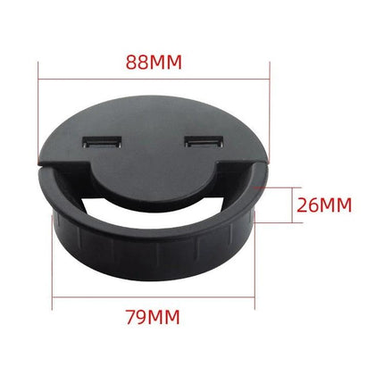 Practical Cable Holder for Organizing Desk Wires at Home — black round desk grommet with dimensions 88mm x 79mm x 26mm, cable management