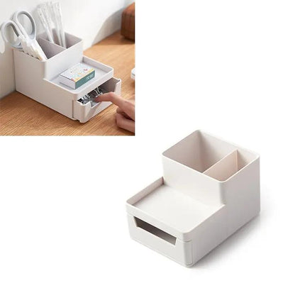 Desk-Top Pen Holder and Storage Box Grey White For Organization