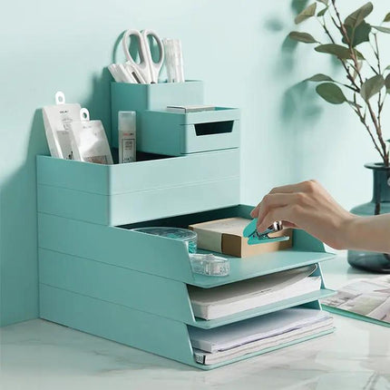Desk-Top Pen Holder and Storage Box Grey White For Organization