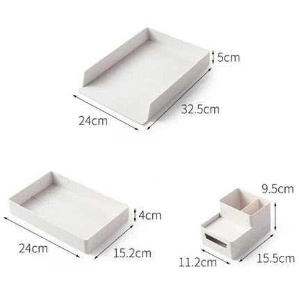 Desk-Top Pen Holder and Storage Box Grey White For Organization